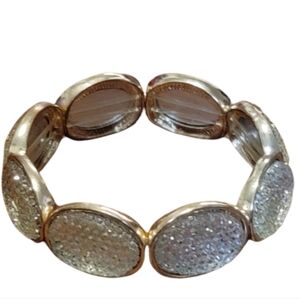 SPARKLY bracelet stretchy glittery elastic bracelet oval crackled/ hammer